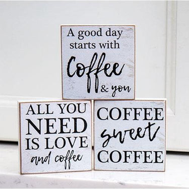 A Good Day Starts With Coffee Square Block 3 Asstd - The Fox Decor
